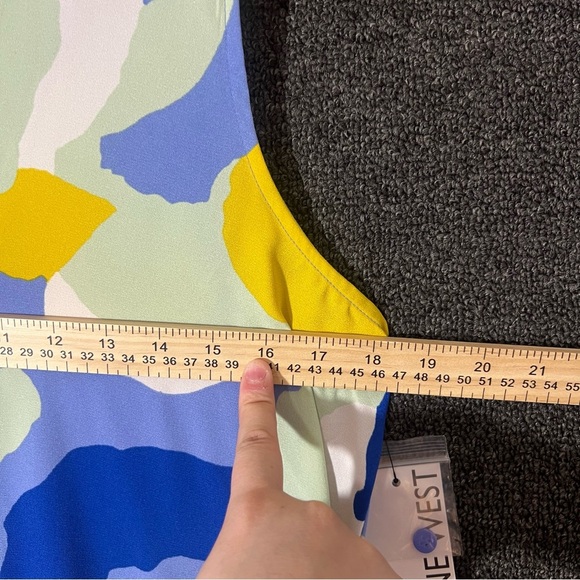 Nine West Buttoned Blue and Yellow Ruffle Hem Patterned Dress, Women’s Small - Picture 6 of 8